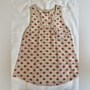 Joie Silk Tank Top, Size Large, Lip Print